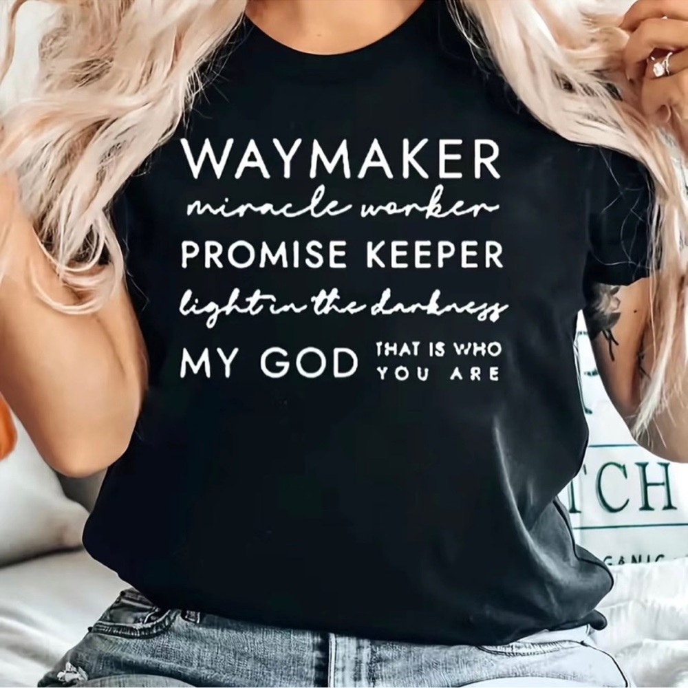 NWT Waymaker Miracle Worker Black Graphic Tee with Inspirational Text